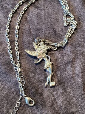 Silver Fairy Pendant Necklace with Clear Crystal Accents